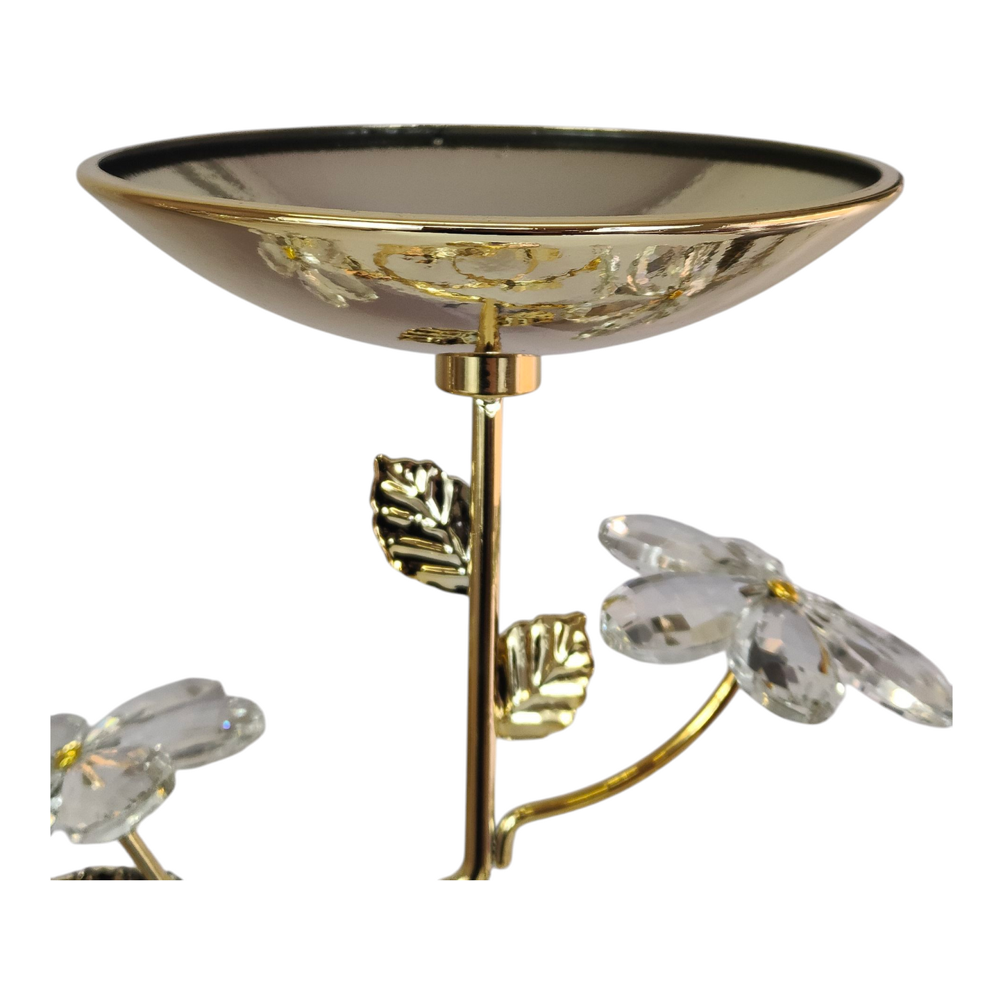 Portavelas de Cristal y Metal Dorado con Diseño Floral Decorativo