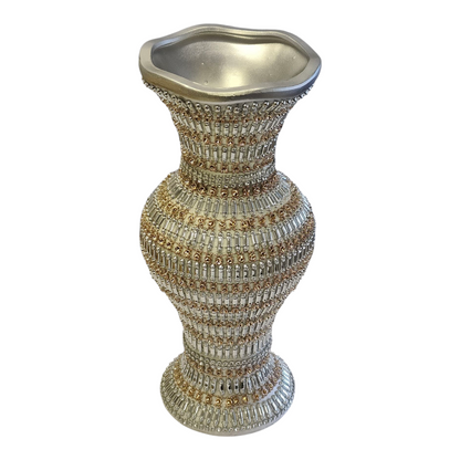 Jarrón Decorativo de Lujo con Detalles Dorados y Plateados – 35 cm