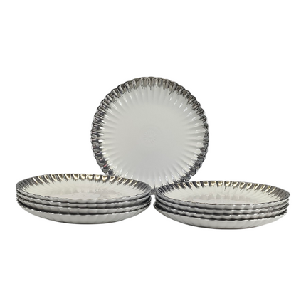 🍽️ Conjunto em Cerâmica Ø26 cm – Embalagem com 9 Pratos Decorativos com Borda Prateada