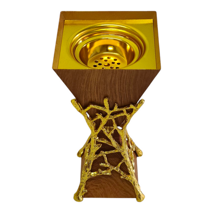 Incensário árabe castanho com detalhes dourados — Design luxuoso em madeira