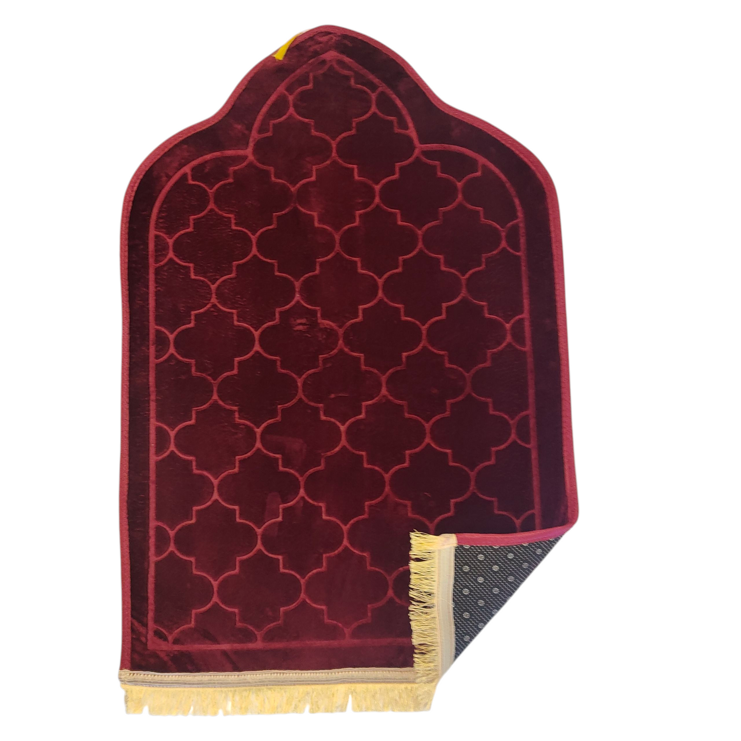 Alfombra de Rezo Sajjada Burdeos con Flecos Dorados