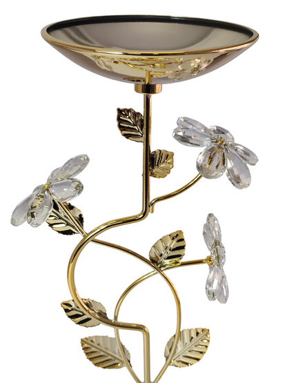 Portavelas de Metal Dorado y Cristal con Diseño Floral Elegante