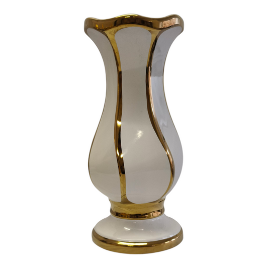 Jarrón Decorativo Blanco y Dorado de Cerámica – Estilo Elegante Clásico  29cm