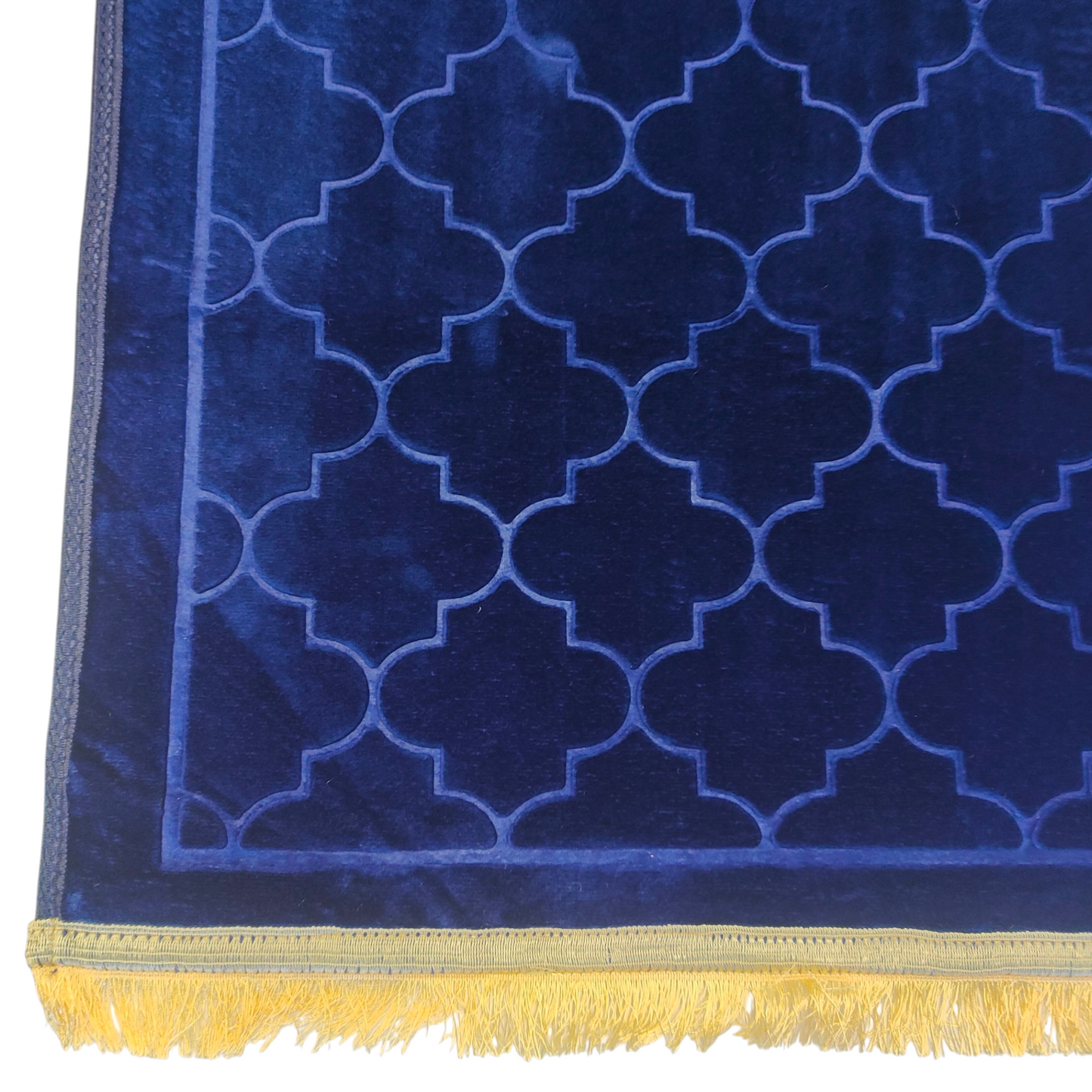 Alfombra de Rezo Sajjada Azul Marino con Flecos Dorados