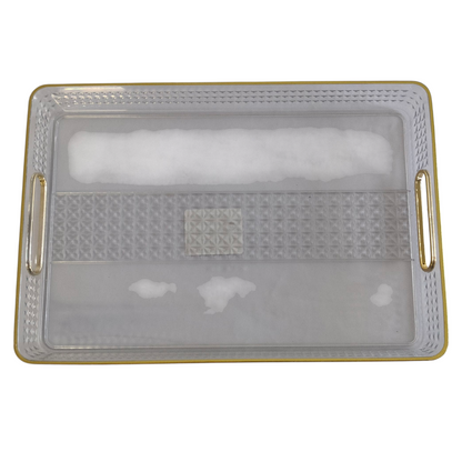 💎 Bandeja Rectangular de Cristal con Relieve y Borde Dorado — Estilo y Distinción ✨