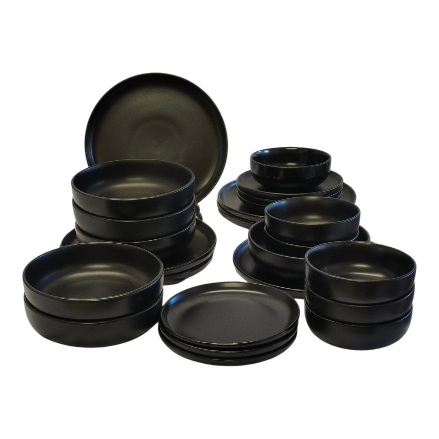 Juego de Vajilla de 24 Piezas — Gres Negro Mate