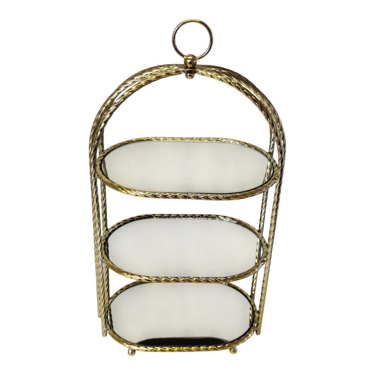 Estante Decorativo Dorado de 3 Niveles con Espejos — Elegancia para Hogar o Eventos