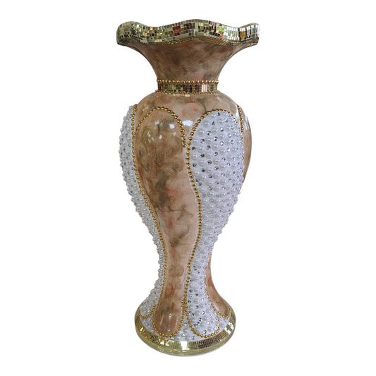 Jarrón Decorativo de Lujo con Detalles Dorados y Perlas – Estilo Clásico 100,5cm