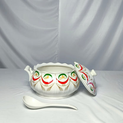 Sopera de Porcelana Decorada con 6 Cuencos y Platos – Diseño Clásico en Rojo y Verde