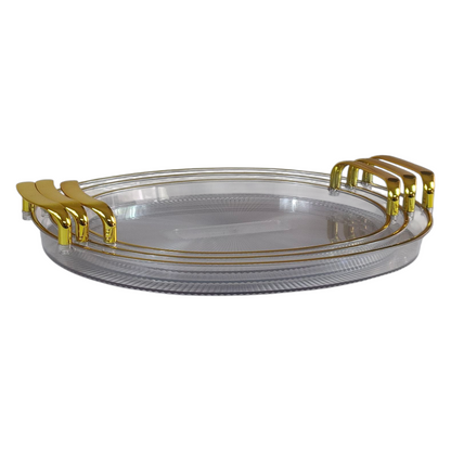 🍽️ Set de 3 Bandejas Ovaladas de Plástico con Asas Doradas – Diseño Elegante y Resistente