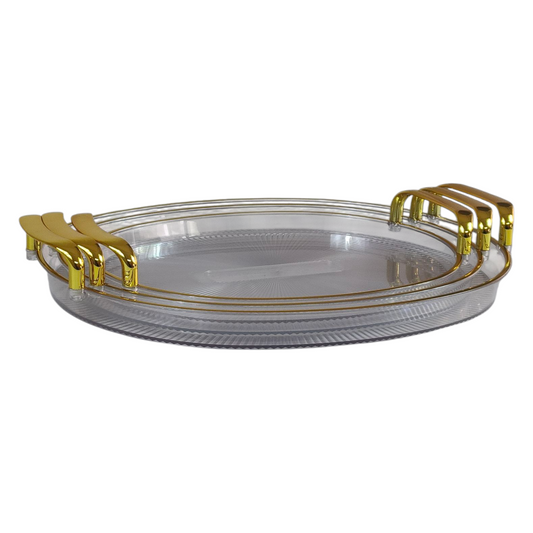 🍽️ Set de 3 Bandejas Ovaladas de Plástico con Asas Doradas – Diseño Elegante y Resistente
