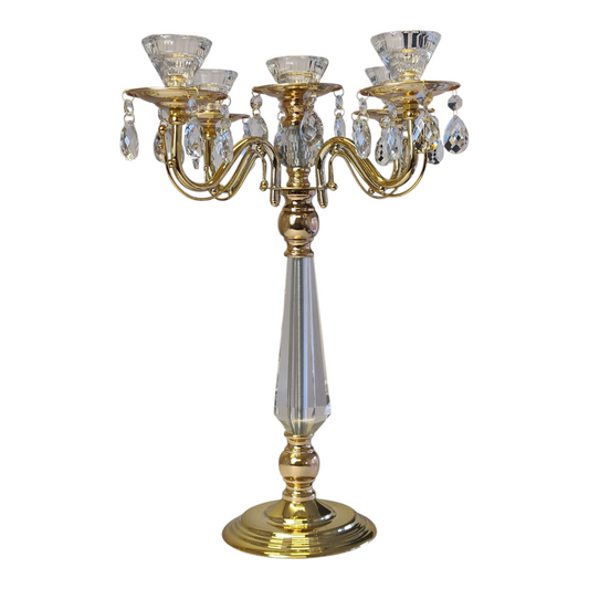 Candelabro de Cristal y Metal Dorado con 5 Brazos — Estilo Clásico y Lujo Brillante