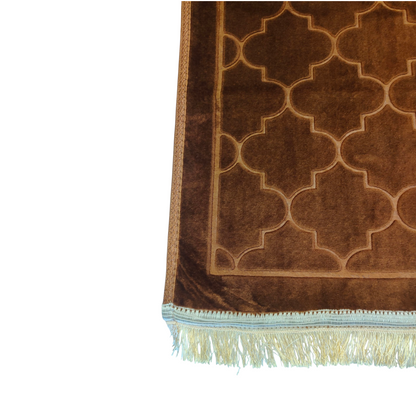 Alfombra de Rezo Sajjada Marrón Chocolate con Flecos Dorados