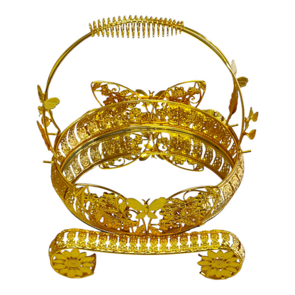 Set Árabe Dorado de Cristal con Base Decorativa — Bandeja de Lujo con Quemador y Frascos