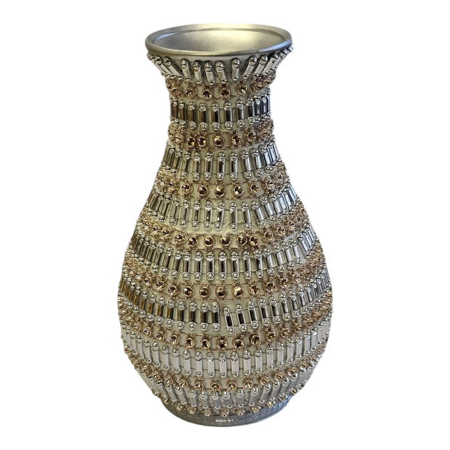 Jarrón Decorativo de Lujo Plateado con Detalles Dorados – 27 cm