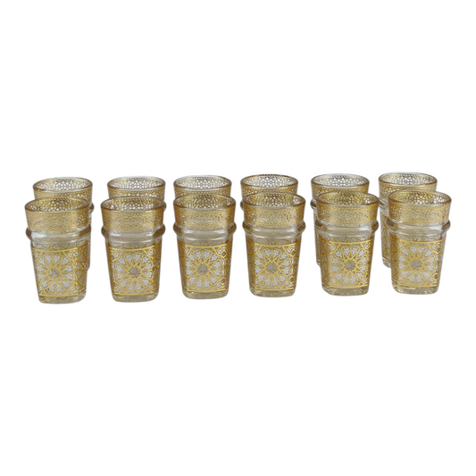 Vaso de Cristal Decorado para Té Árabe - Estilo Dorado Tallado Tradicional