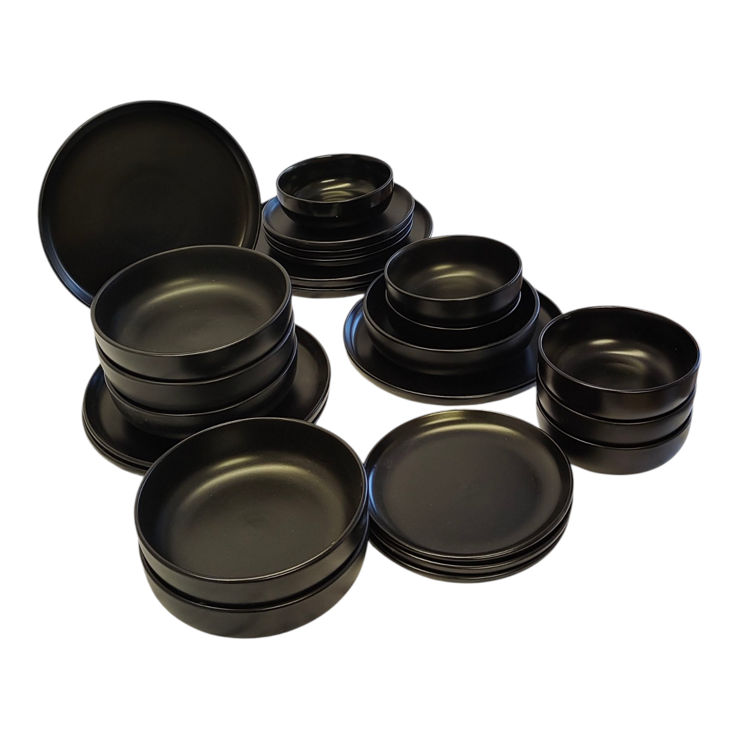 Juego de Vajilla de 24 Piezas — Gres Negro Mate