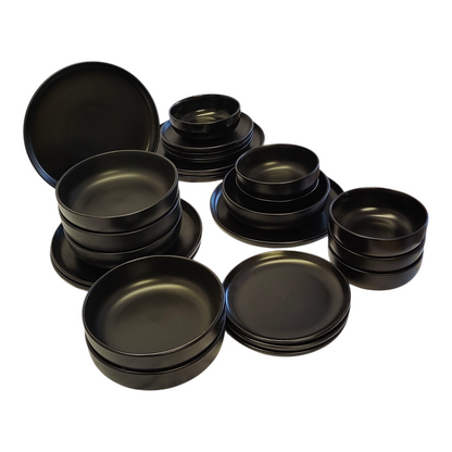 Juego de Vajilla de 24 Piezas — Gres Negro Mate