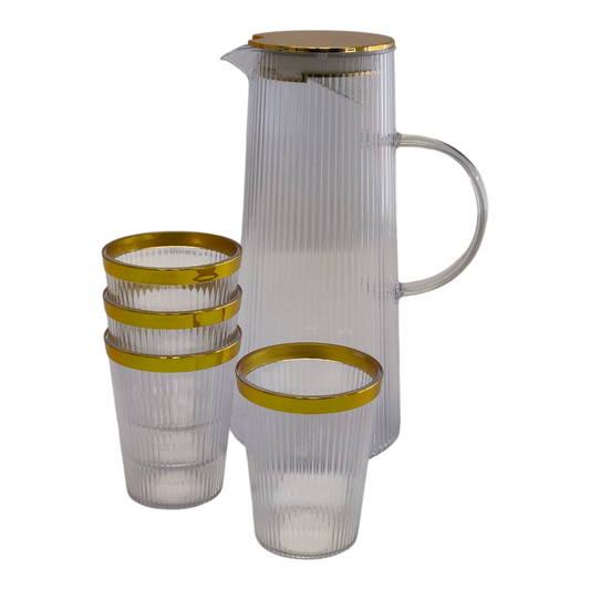 🥂 Set de Jarra con 6 Vasos de Plástico Transparente con Borde Dorado — Estilo y Comodidad ✨