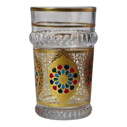 Vasos de Té Marroquí de Cristal Dorado | Motivo Zellige Multicolor