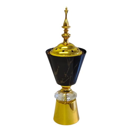 Quemador de Incienso Árabe Negro y Dorado — Diseño Elegante con Base de Cristal