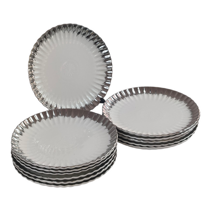 Set of 12 Elegant Round Plates with Silver Rim ✨ Modern and Sophisticated Tableware