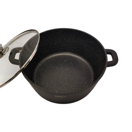 Panela antiaderente Bawary com tampa de vidro — 30 cm — Adequada para todos os tipos de fogão