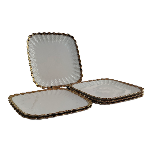 🍽️ Set de 6 Platos Cuadrados con Borde Dorado 30,5cm x 30,5cm – Elegancia en Tu Mesa