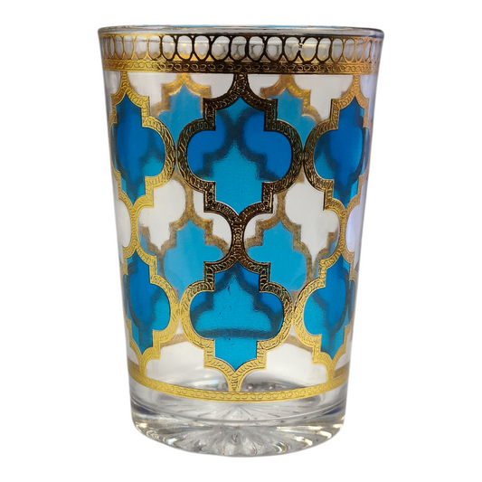 Vaso de Cristal Decorado para Té Árabe - Estilo Turquesa Dorado