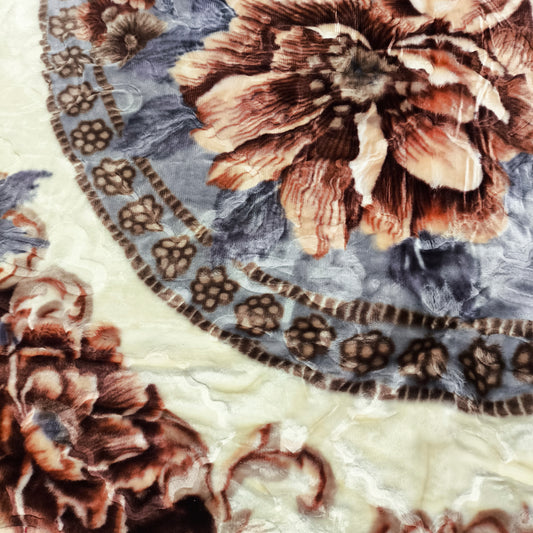 Manta de Felpa Color gris con flores - Extra Suave y Cálida para Invierno (200x230 cm, 4,5 kg)