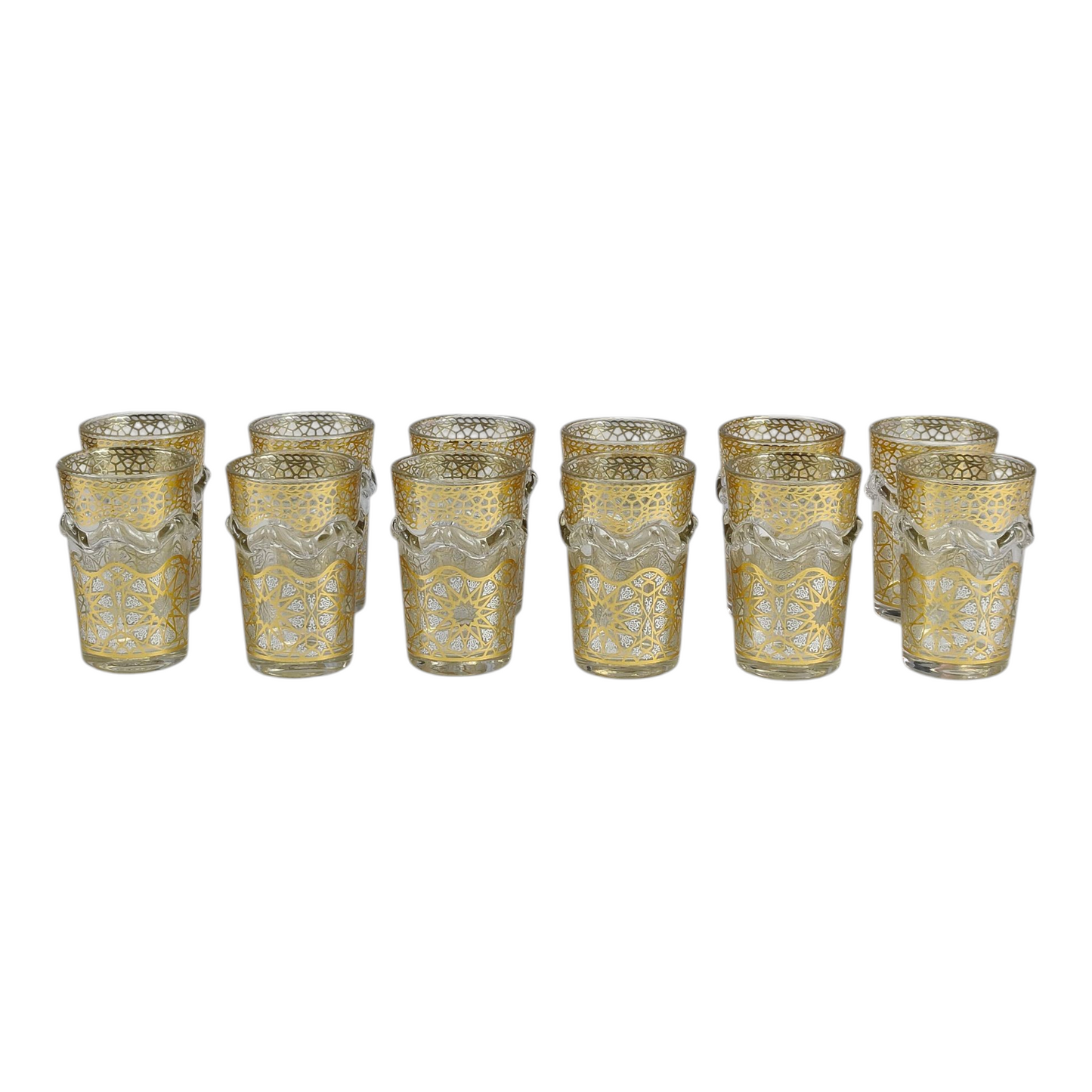 Vaso de Cristal Decorado para Té Árabe - Estilo Blanco y Dorado Elegante