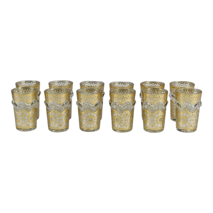 Vaso de Cristal Decorado para Té Árabe - Estilo Blanco y Dorado Elegante