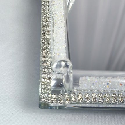 Tabuleiro Decorativo de Cristal com Base de Espelho e Puxadores de Cristal – Tabuleiro Elegante para Decoração ou Serviço