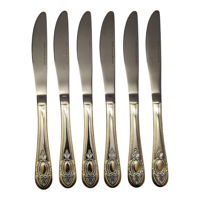 Set of 6 Table Knives – Stainless Steel with Engraving and Gold Edge | Classic Collection
