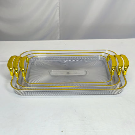 Set x3 Bandejas de PLÁSTICO con Asas Doradas – Lujo y Estilo para Servir