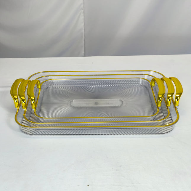 Set of 3 Plastic Trays with Gold Handles – Luxury and Style for Serving