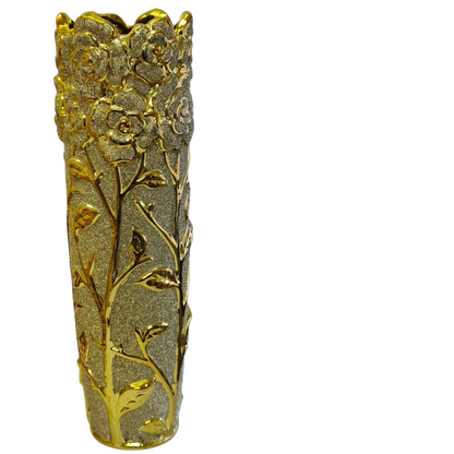Jarrón Decorativo Dorado con Relieve de Rosas - 62cm 🌹✨