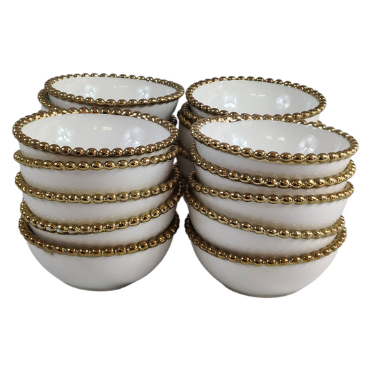 🟡 Set de 20 Cuencos Blancos con Borde Dorado Ø 12,5cm – Elegancia Clásica para Tu Mesa