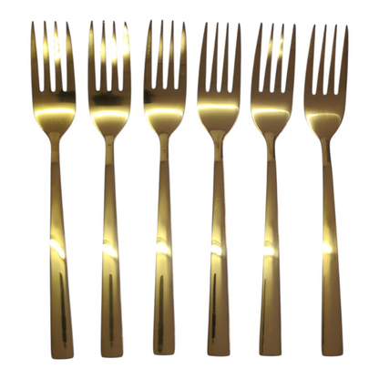 Set de 6 Tenedores Dorados – Acero Inoxidable | Diseño Liso Acabado Espejo