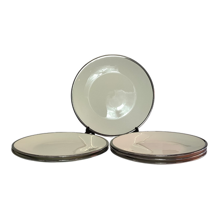 🍽️ Serviço de jantar em porcelana com 24 peças e rebordo prateado — Elegância moderna e sofisticada ✨