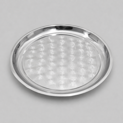 Bandeja Redonda de Acero Inoxidable Multiusos - 36cm diámetro – Resistente, Elegante y Fácil de Limpiar