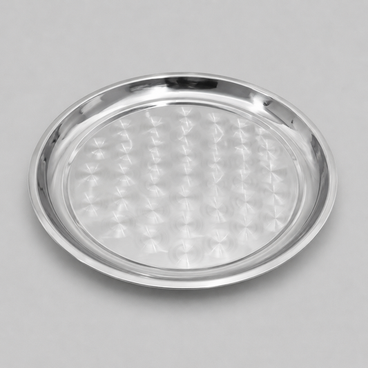 Bandeja Redonda de Acero Inoxidable Multiusos - 36cm diámetro – Resistente, Elegante y Fácil de Limpiar