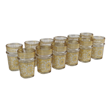 Chávena de vidro decorada para chá árabe - Estilo tradicional com detalhes em dourado esculpido