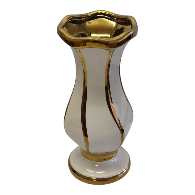 Jarrón Decorativo Blanco y Dorado de Cerámica – Estilo Elegante Clásico  29cm