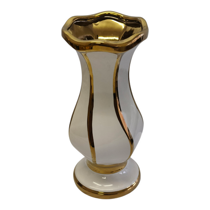 Jarrón Decorativo Blanco y Dorado de Cerámica – Estilo Elegante Clásico  29cm