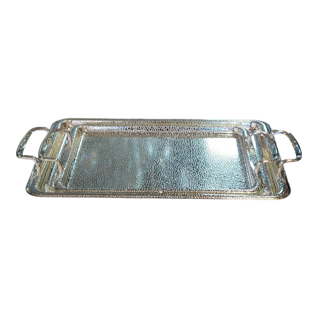 Bandeja Rectangular Martillada Plateada con Asas