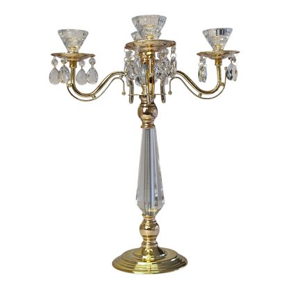 Candelabro de Cristal y Metal Dorado con 5 Brazos — Estilo Clásico y Lujo Brillante