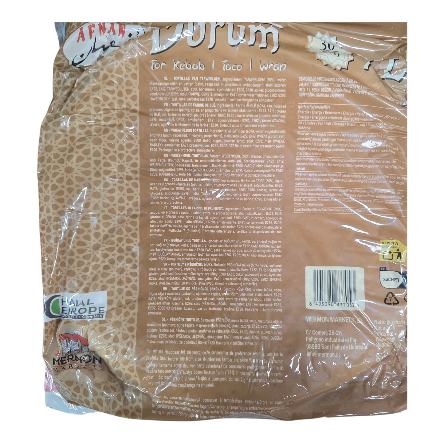 AFNAN Dürüm 30 cm – Tortillas para Kebab/Taco/Wrap (Pack x3)
