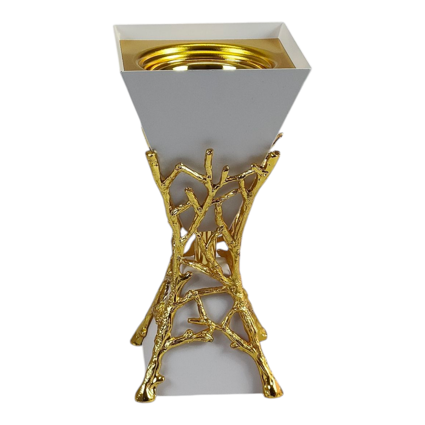 Quemador de Incienso Árabe Blanco y Dorado — Diseño de Lujo con Base de Ramas