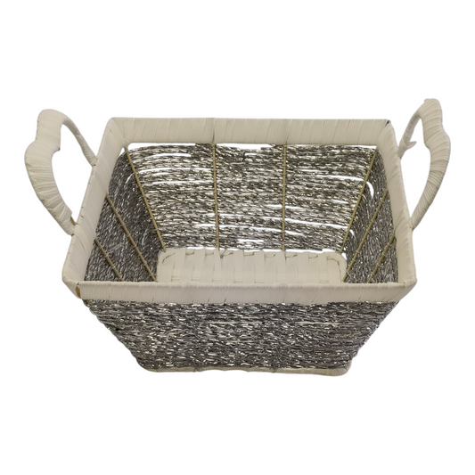Cesta Organizadora Tejida con Asas — Rectangular Plata/Beige
